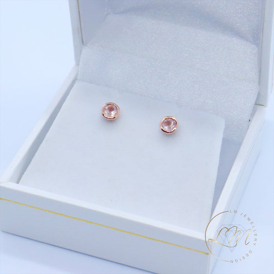 9ct Rose Gold Rose Quartz Stud Earrings
