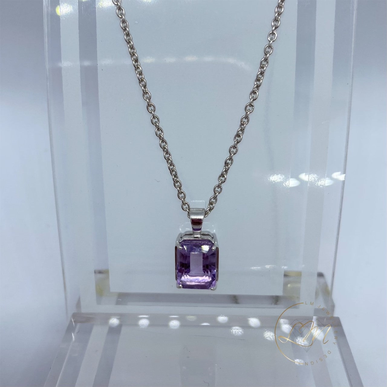 9ct White Gold Amethyst Necklace