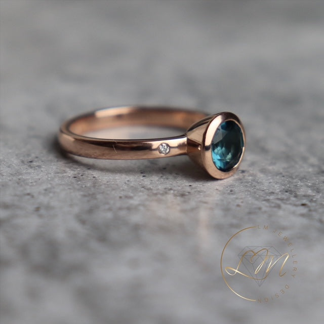 9ct Rose Gold London Blue Topaz & Diamond Ring