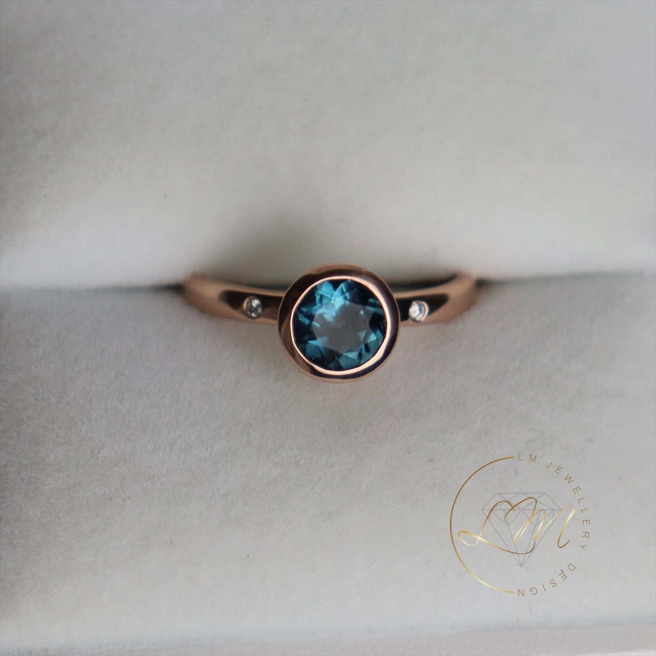 9ct Rose Gold London Blue Topaz & Diamond Ring