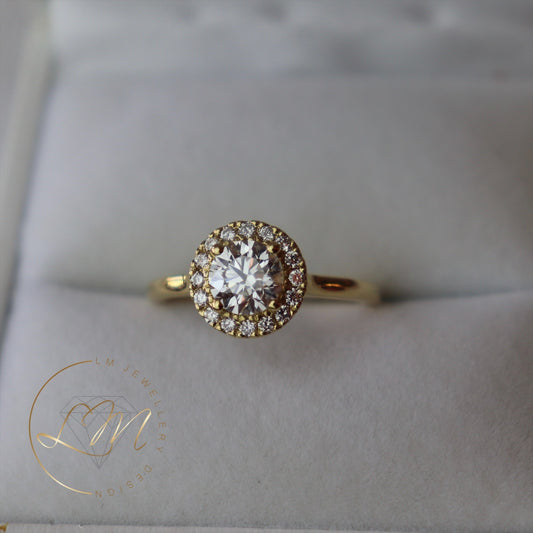 18ct Yellow Gold Diamond Halo Ring